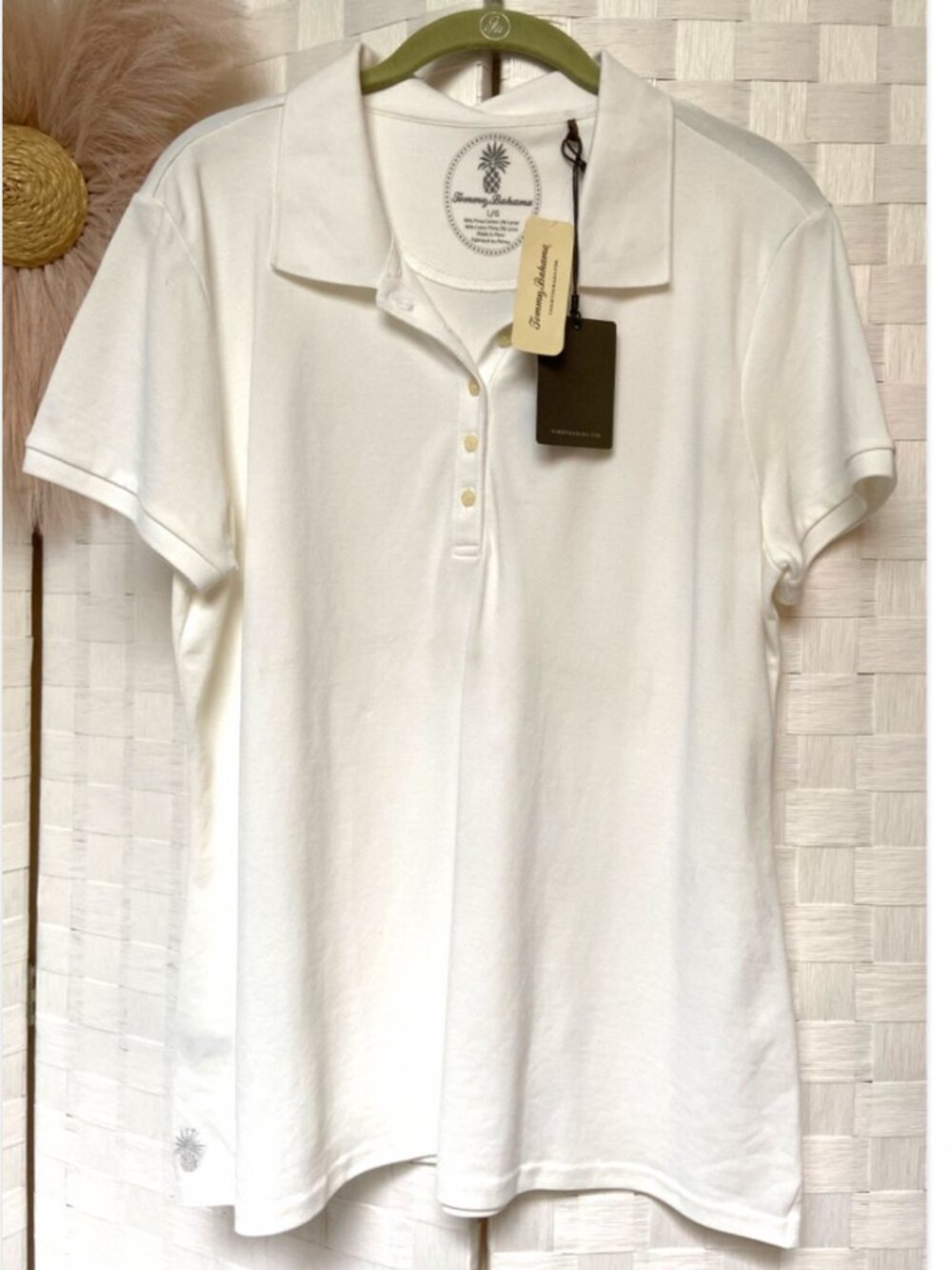 NWT Tommy Bahama 100% Pima Cotton Button Collared White Shirt Size L *As Is*